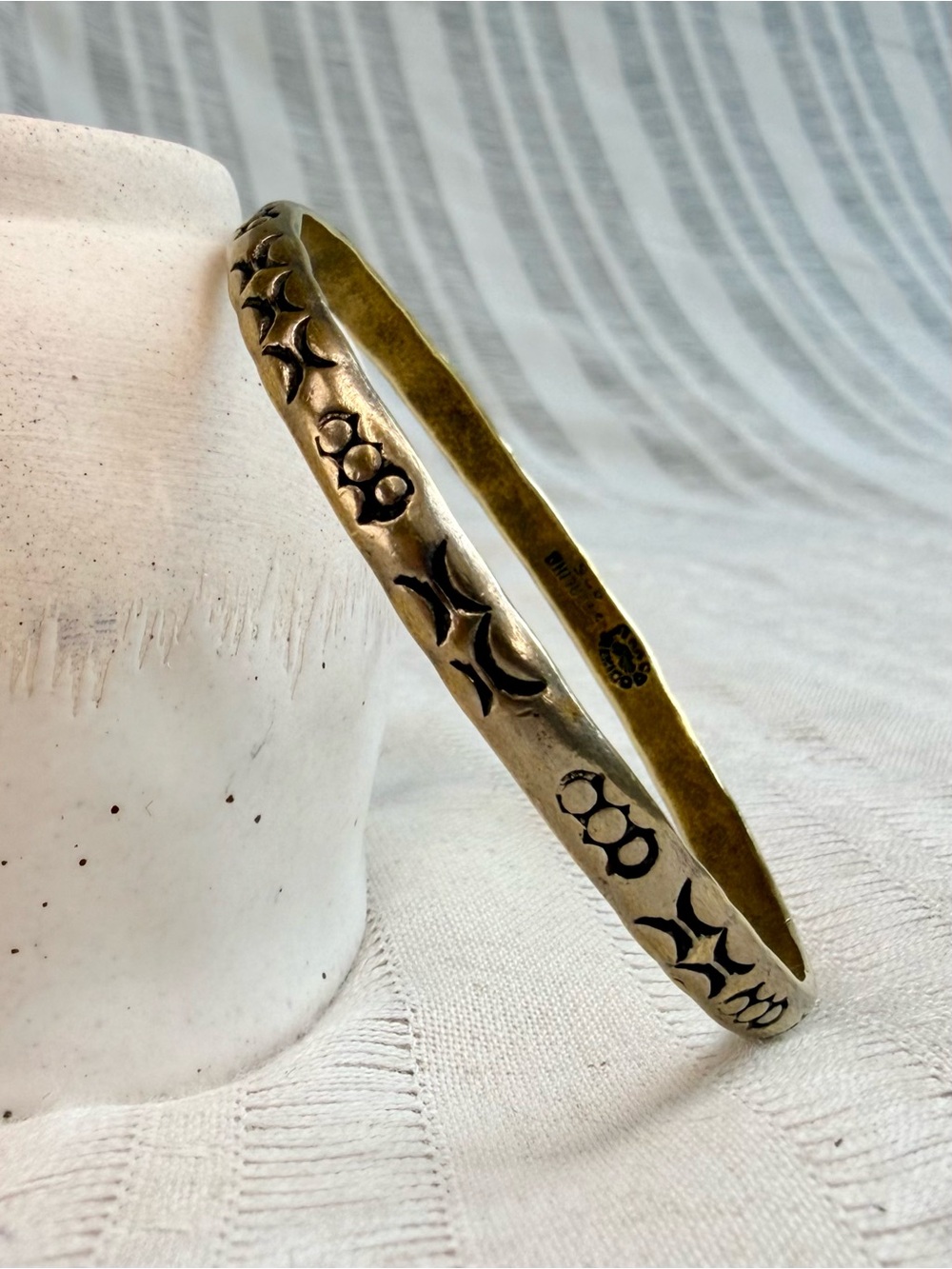 Vintage Taxco Mexico Sterling Silver 925 Brass Bangle Bracelet